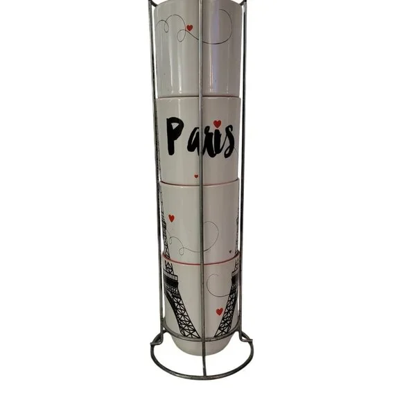 ⭐ Boston Warehouse “Paris” Eiffel Tower Stacking Mug Set with Metal Stand – 4-Pi - Picture 2 of 7